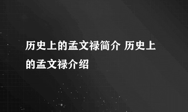 历史上的孟文禄简介 历史上的孟文禄介绍