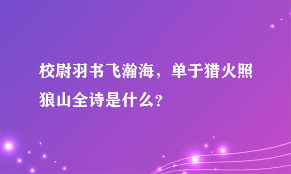 校尉羽书飞瀚海，单于猎火照狼山全诗是什么？