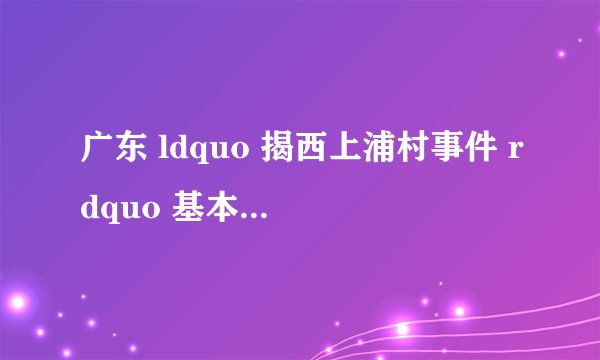 广东 ldquo 揭西上浦村事件 rdquo 基本情况 是咋的?