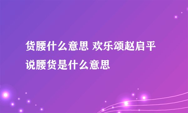 货腰什么意思 欢乐颂赵启平说腰货是什么意思