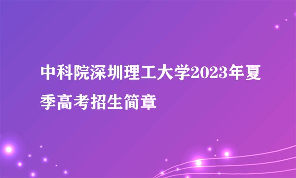 中科院深圳理工大学2023年夏季高考招生简章