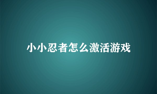 小小忍者怎么激活游戏