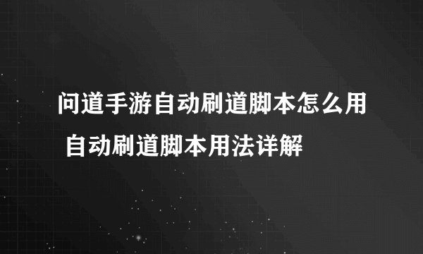 问道手游自动刷道脚本怎么用 自动刷道脚本用法详解