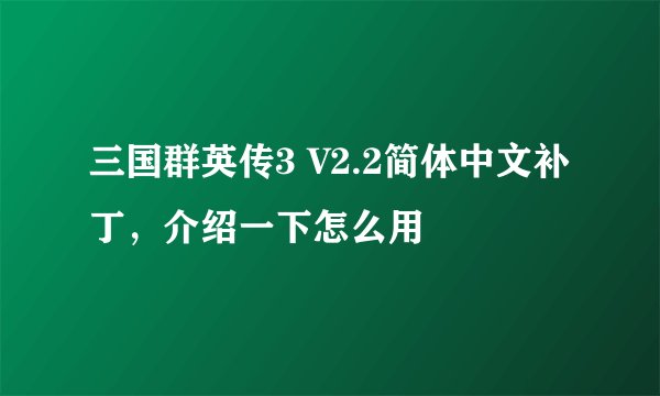 三国群英传3 V2.2简体中文补丁，介绍一下怎么用