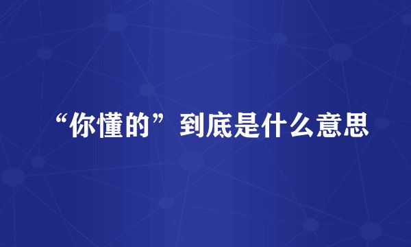 “你懂的”到底是什么意思