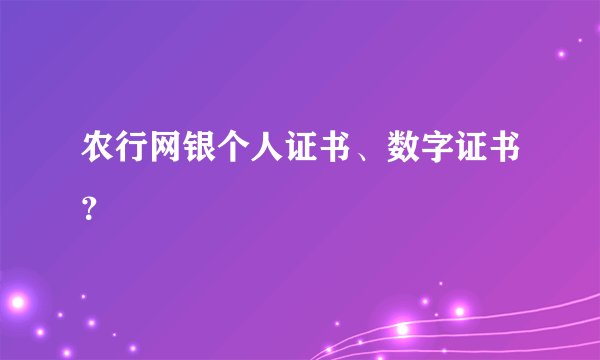 农行网银个人证书、数字证书？