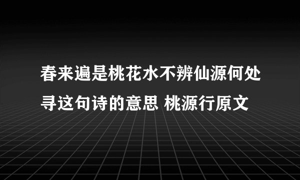 春来遍是桃花水不辨仙源何处寻这句诗的意思 桃源行原文