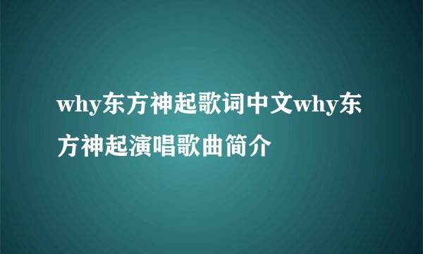 why东方神起歌词中文why东方神起演唱歌曲简介
