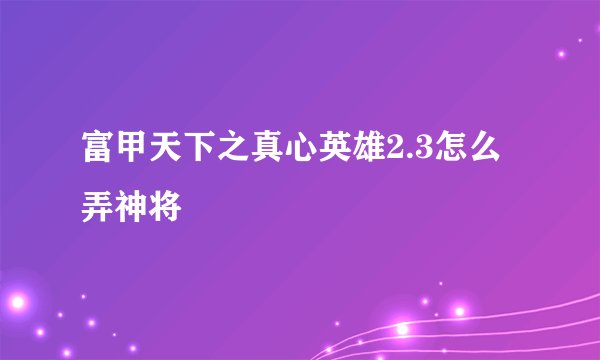 富甲天下之真心英雄2.3怎么弄神将