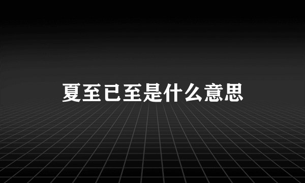 夏至已至是什么意思