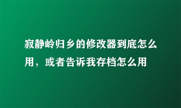 寂静岭归乡的修改器到底怎么用，或者告诉我存档怎么用