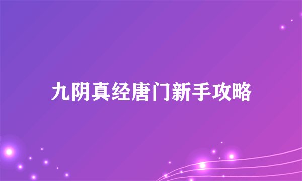 九阴真经唐门新手攻略