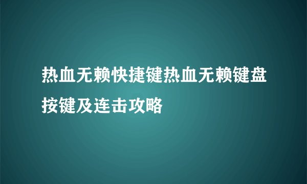 热血无赖快捷键热血无赖键盘按键及连击攻略