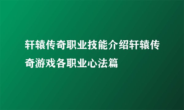 轩辕传奇职业技能介绍轩辕传奇游戏各职业心法篇