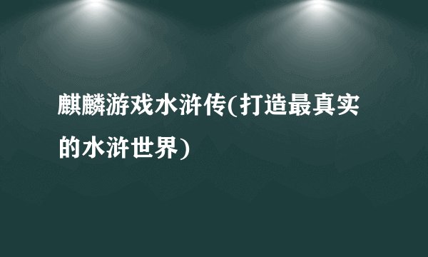 麒麟游戏水浒传(打造最真实的水浒世界)