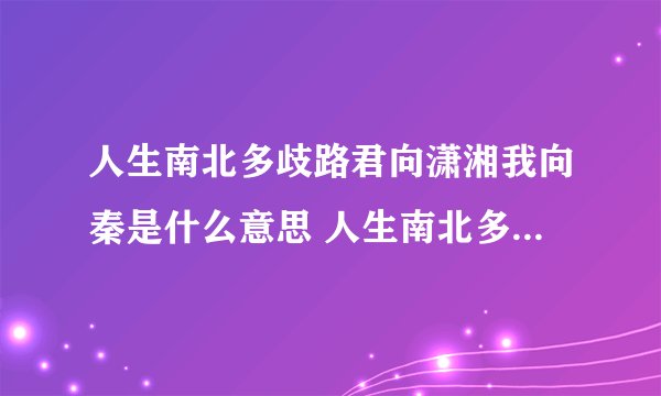 人生南北多歧路君向潇湘我向秦是什么意思 人生南北多歧路君向潇湘我向秦的翻译介绍