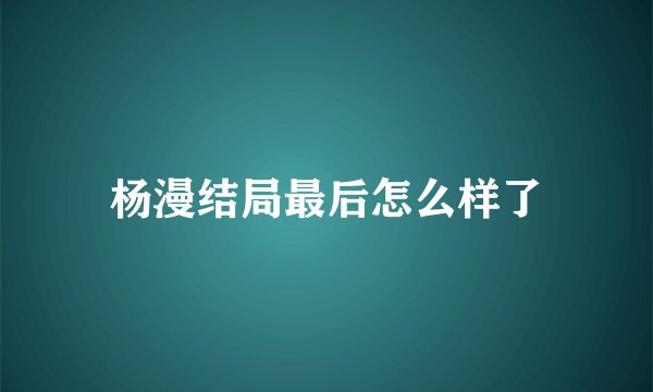 杨漫结局最后怎么样了