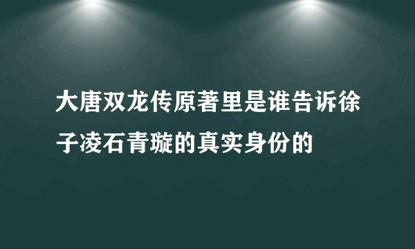 大唐双龙传原著里是谁告诉徐子凌石青璇的真实身份的