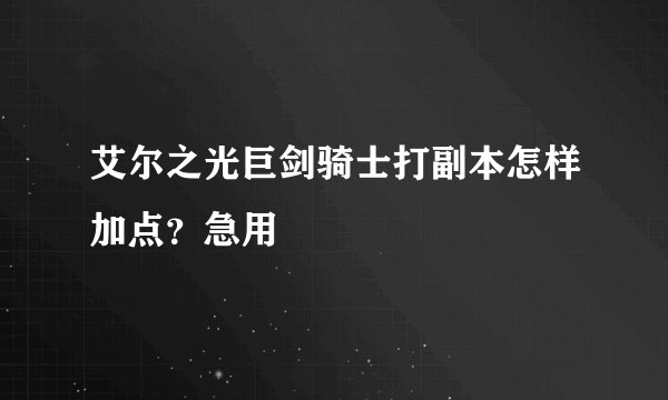 艾尔之光巨剑骑士打副本怎样加点？急用