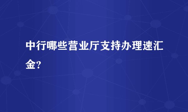 中行哪些营业厅支持办理速汇金？