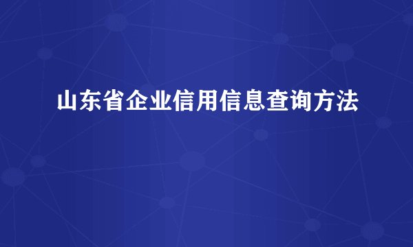 山东省企业信用信息查询方法