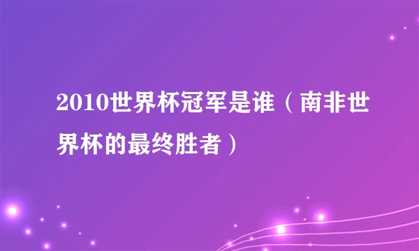 2010世界杯冠军是谁（南非世界杯的最终胜者）