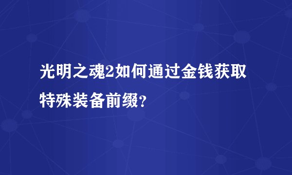 光明之魂2如何通过金钱获取特殊装备前缀？