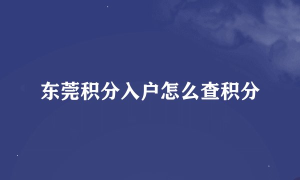 东莞积分入户怎么查积分