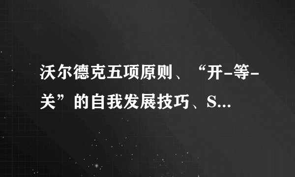 沃尔德克五项原则、“开-等-关”的自我发展技巧、SWOT 分析法、莫顿的问题解决模型这些原则，求解释