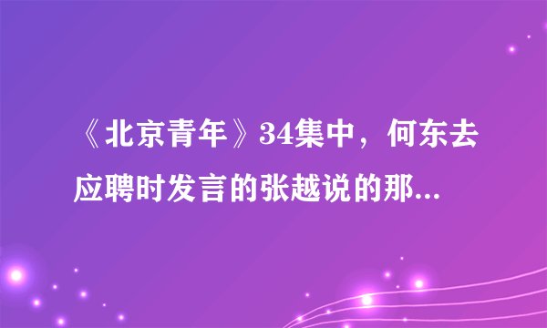 《北京青年》34集中，何东去应聘时发言的张越说的那番话是什么