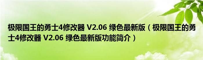 极限国王的勇士4修改器V206绿色最新版极限国王的勇士4修改器V206绿色最新版功能简介