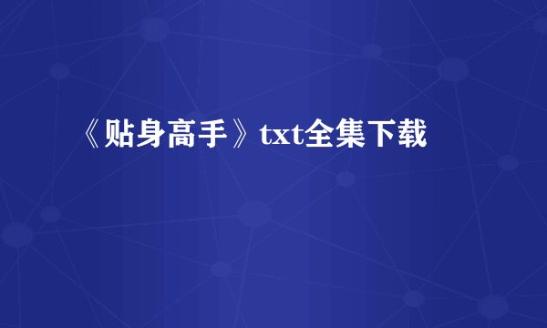 《贴身高手》txt全集下载