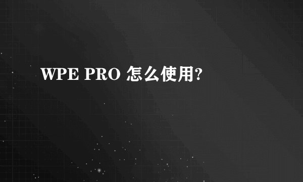 WPE PRO 怎么使用?