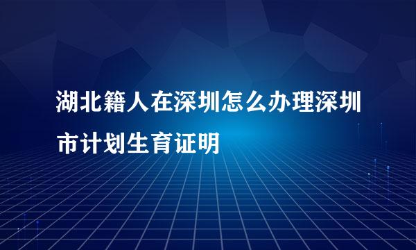 湖北籍人在深圳怎么办理深圳市计划生育证明