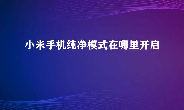 小米手机纯净模式在哪里开启