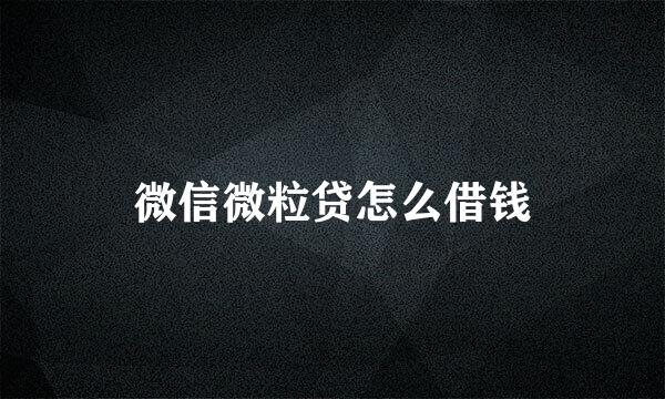 微信微粒贷怎么借钱