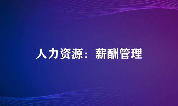 人力资源：薪酬管理