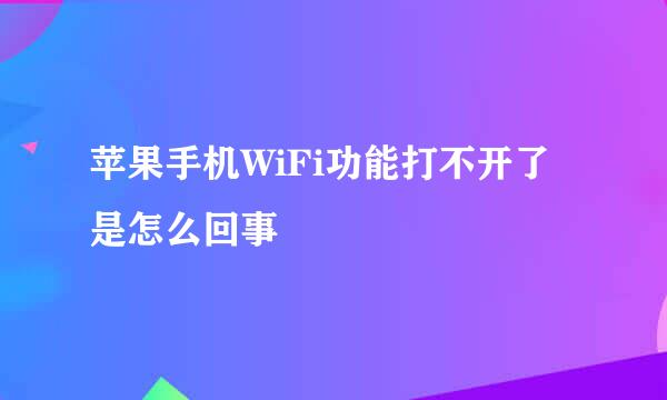 苹果手机WiFi功能打不开了是怎么回事