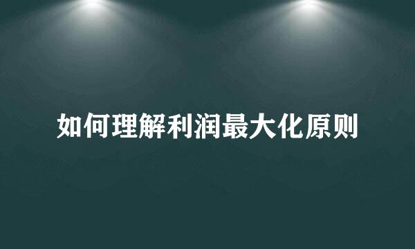 如何理解利润最大化原则