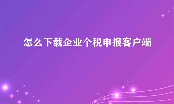 怎么下载企业个税申报客户端