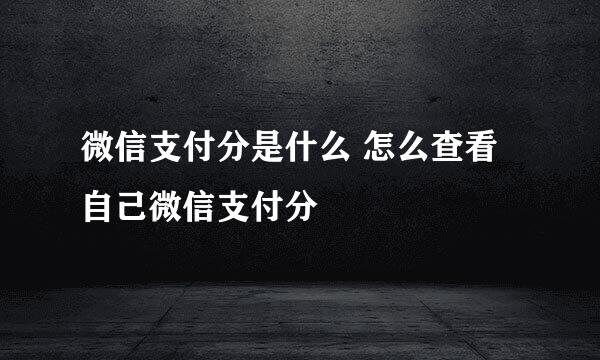 微信支付分是什么 怎么查看自己微信支付分