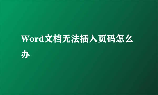 Word文档无法插入页码怎么办