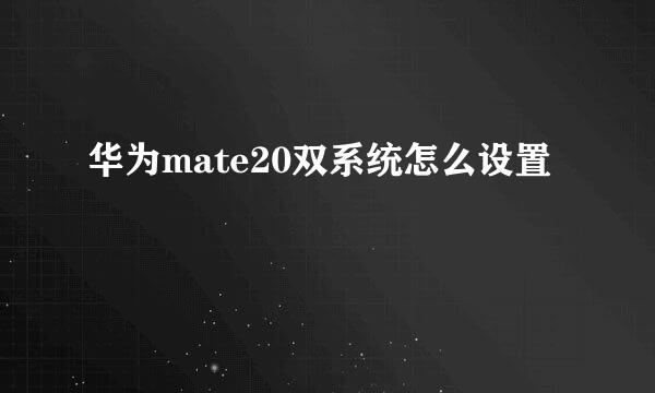 华为mate20双系统怎么设置