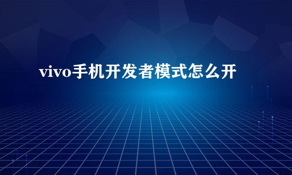 vivo手机开发者模式怎么开