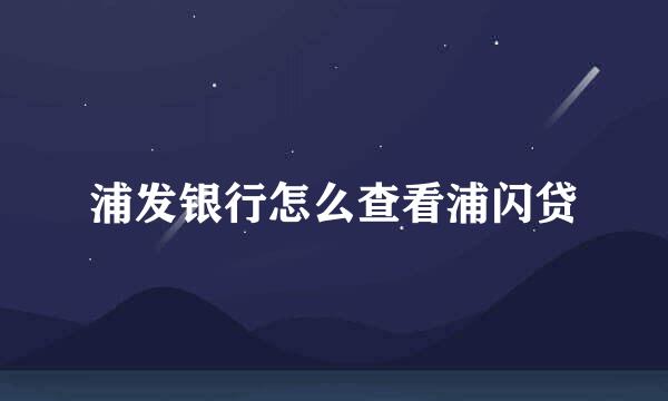 浦发银行怎么查看浦闪贷