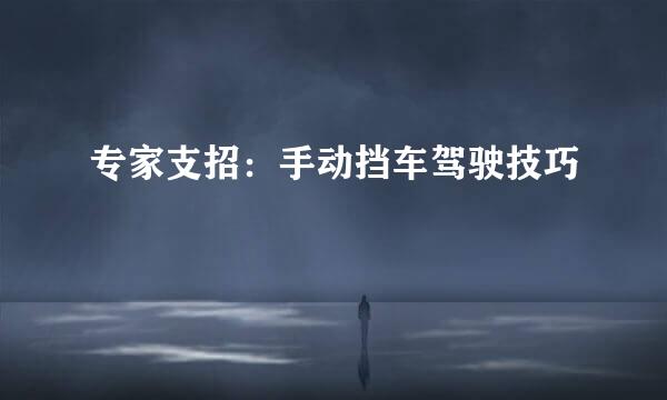 专家支招：手动挡车驾驶技巧