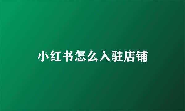 小红书怎么入驻店铺