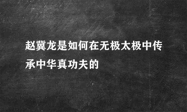 赵冀龙是如何在无极太极中传承中华真功夫的