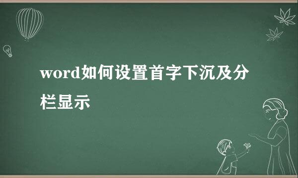 word如何设置首字下沉及分栏显示