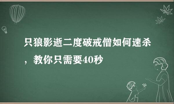 只狼影逝二度破戒僧如何速杀，教你只需要40秒